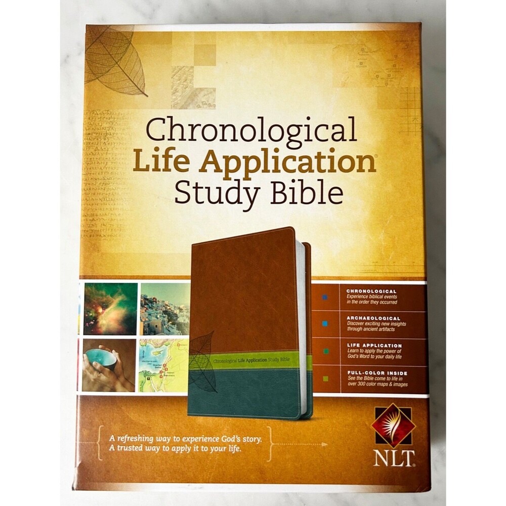 Chronological Life Application Study Bible NLT Brown/Green/Teal Faux Leather NEW